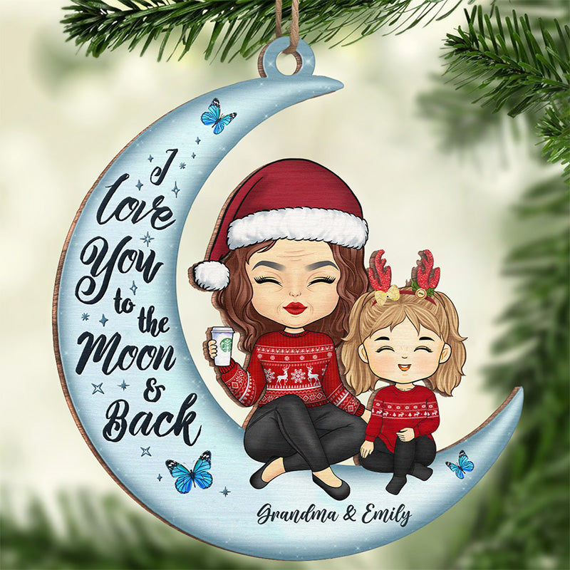 Je t'aime jusqu'à la lune et retour - Décoration personnalisée pour la famille - Forme en bois personnalisée - Cadeau de Noël, cadeau pour les membres de la famille