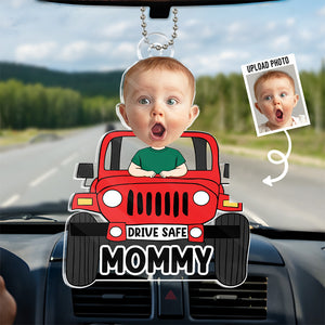 Photo personnalisée « Maman conduis prudemment » – Ornement de voiture personnalisé pour la famille – Forme personnalisée en acrylique – Cadeau pour les membres de la famille