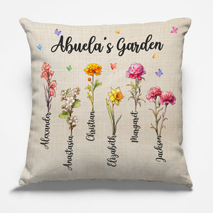 Jardin de grand-mère - Coussin personnalisé pour la famille - Cadeau pour grand-mère