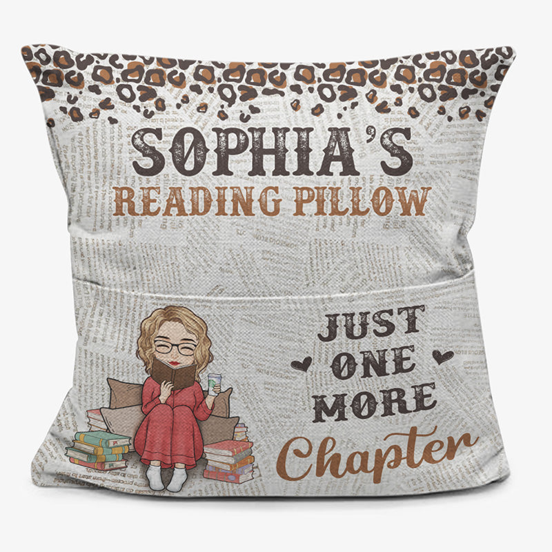Coussin de lecture « Juste un chapitre de plus » – Coussin de poche personnalisé – Cadeau pour les amoureux des livres