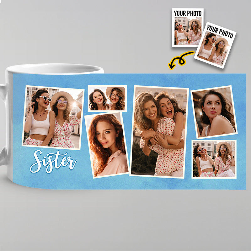 Photo personnalisée « Une sœur est un cadeau d'amour éternel » - Mug personnalisé Bestie - Cadeau pour meilleures amies, meilleures amies, sœurs