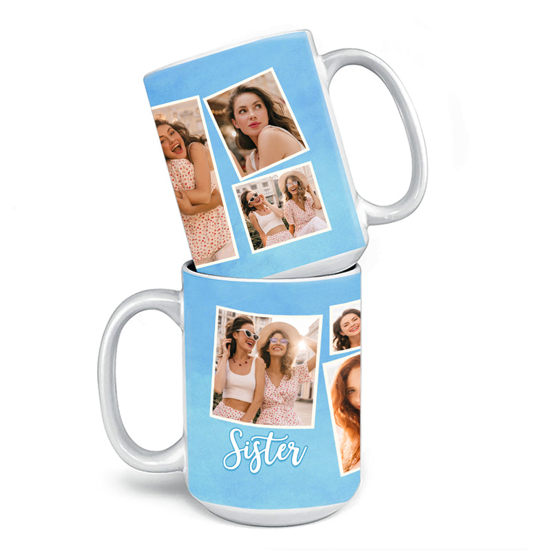Photo personnalisée « Une sœur est un cadeau d'amour éternel » - Mug personnalisé Bestie - Cadeau pour meilleures amies, meilleures amies, sœurs