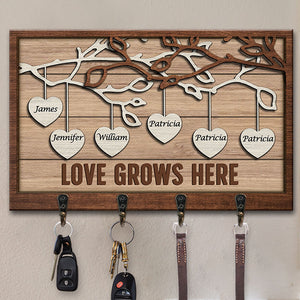 L'amour grandit ici - Porte-clés rectangulaire personnalisé pour la famille, porte-clés - Cadeau pour les membres de la famille