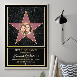 Photo personnalisée Star of Fame, Meilleure maman de l'année - Affiche verticale personnalisée pour la famille - Cadeau de fête des mères, d'anniversaire pour maman