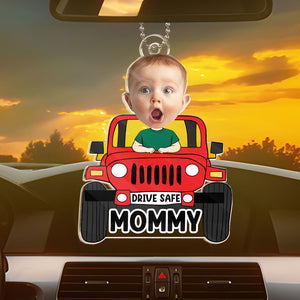 Photo personnalisée « Maman conduis prudemment » – Ornement de voiture personnalisé pour la famille – Forme personnalisée en acrylique – Cadeau pour les membres de la famille
