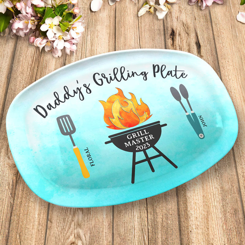 Assiette à grillades de papa - Plateau personnalisé pour la famille - Cadeau de fête des pères et d'anniversaire pour papa
