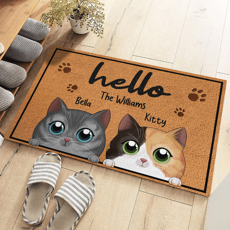 Bonjour les chats et les chatons ! Tapis décoratif personnalisé pour chat ! Cadeau pour les propriétaires et les amoureux des animaux.
