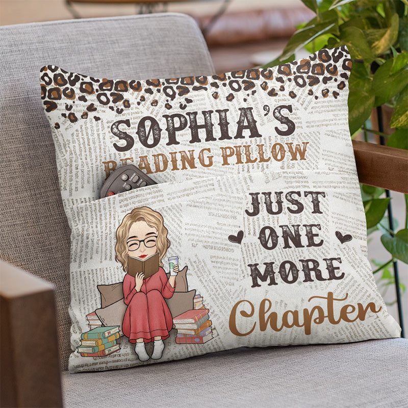 Coussin de lecture « Juste un chapitre de plus » – Coussin de poche personnalisé – Cadeau pour les amoureux des livres