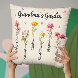 Jardin de grand-mère - Coussin personnalisé pour la famille - Cadeau pour grand-mère