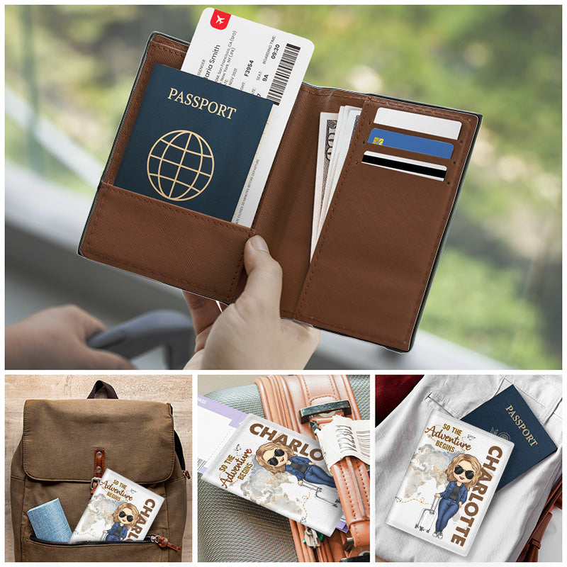 Étui de passeport personnalisé - Étui à passeport pour les amoureux du voyage - Étui à passeport en cuir PU pour femme - Cadeaux de voyage pour femme - Cadeaux pour amies - Portefeuille de voyage essentiel