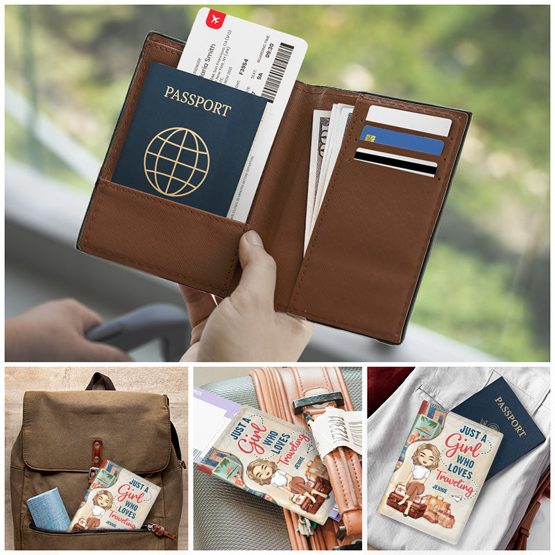 Juste une fille qui aime voyager - Étui de passeport personnalisé, porte-passeport - Cadeau pour meilleure amie