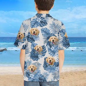 T-shirt hawaïen unisexe personnalisé avec photo d'enfant et animal de compagnie - Cadeau d'été, d'anniversaire pour enfants, propriétaires d'animaux et amoureux des animaux