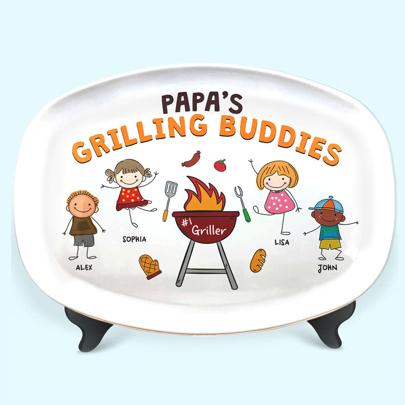 Grilling Buddies - Plateau personnalisé pour la famille - Cadeau pour la fête des pères et l'anniversaire de papa