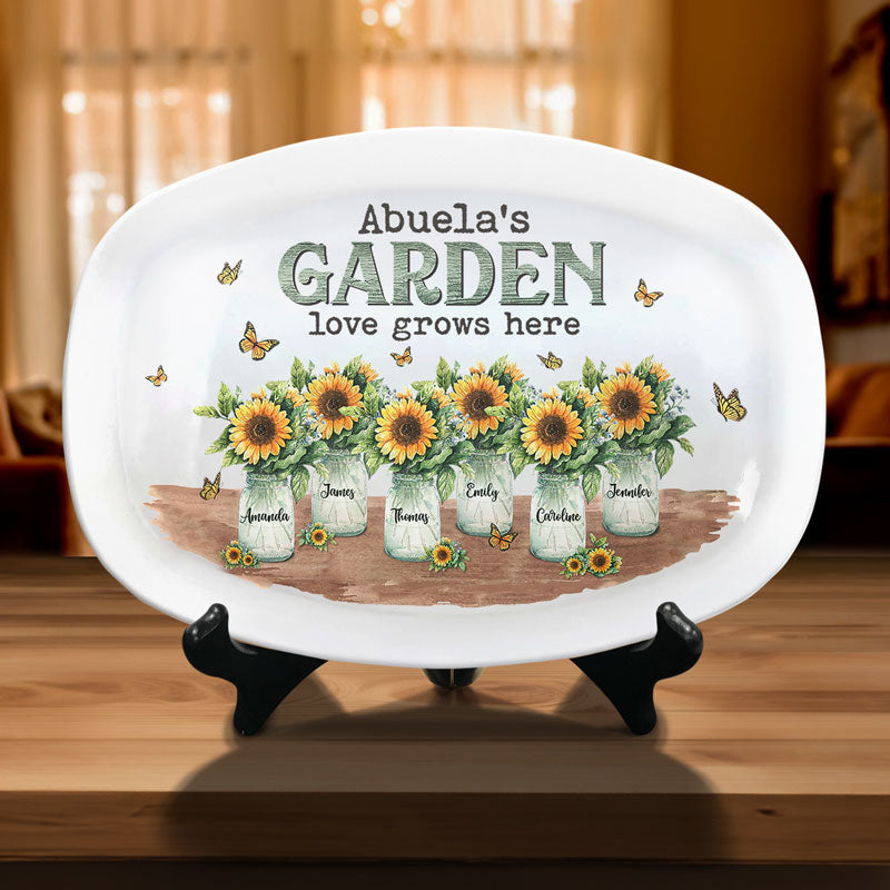 L'amour du jardin de grand-mère pousse ici - Plateau personnalisé familial - Cadeau de fête des mères et d'anniversaire pour grand-mère