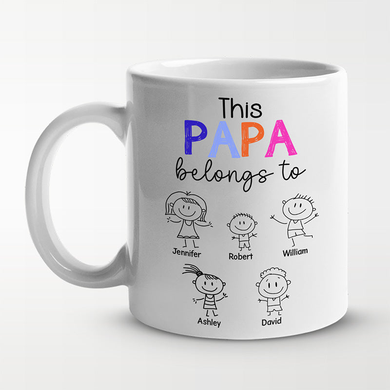 Ce papa appartient - Tasse personnalisée pour la famille - Cadeau de fête des pères, d'anniversaire pour papa