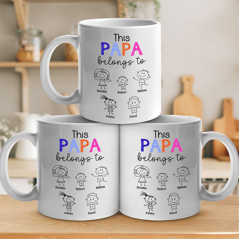 Ce papa appartient - Tasse personnalisée pour la famille - Cadeau de fête des pères, d'anniversaire pour papa