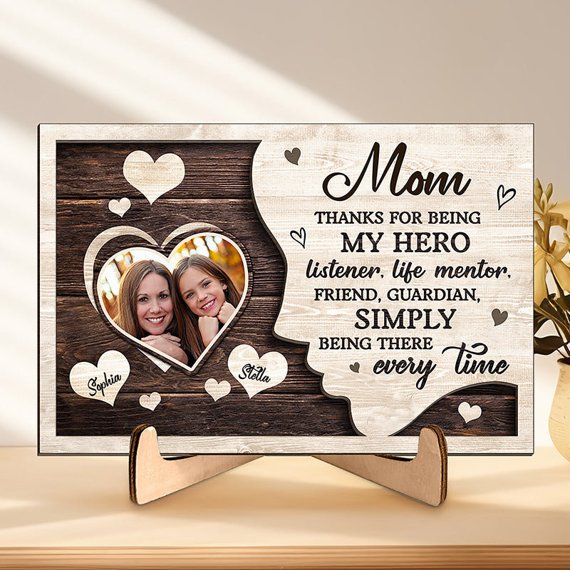 Photo personnalisée « Merci d'être mon tuteur » - Plaque en bois personnalisée à 2 couches avec support - Cadeau de pendaison de crémaillère pour maman