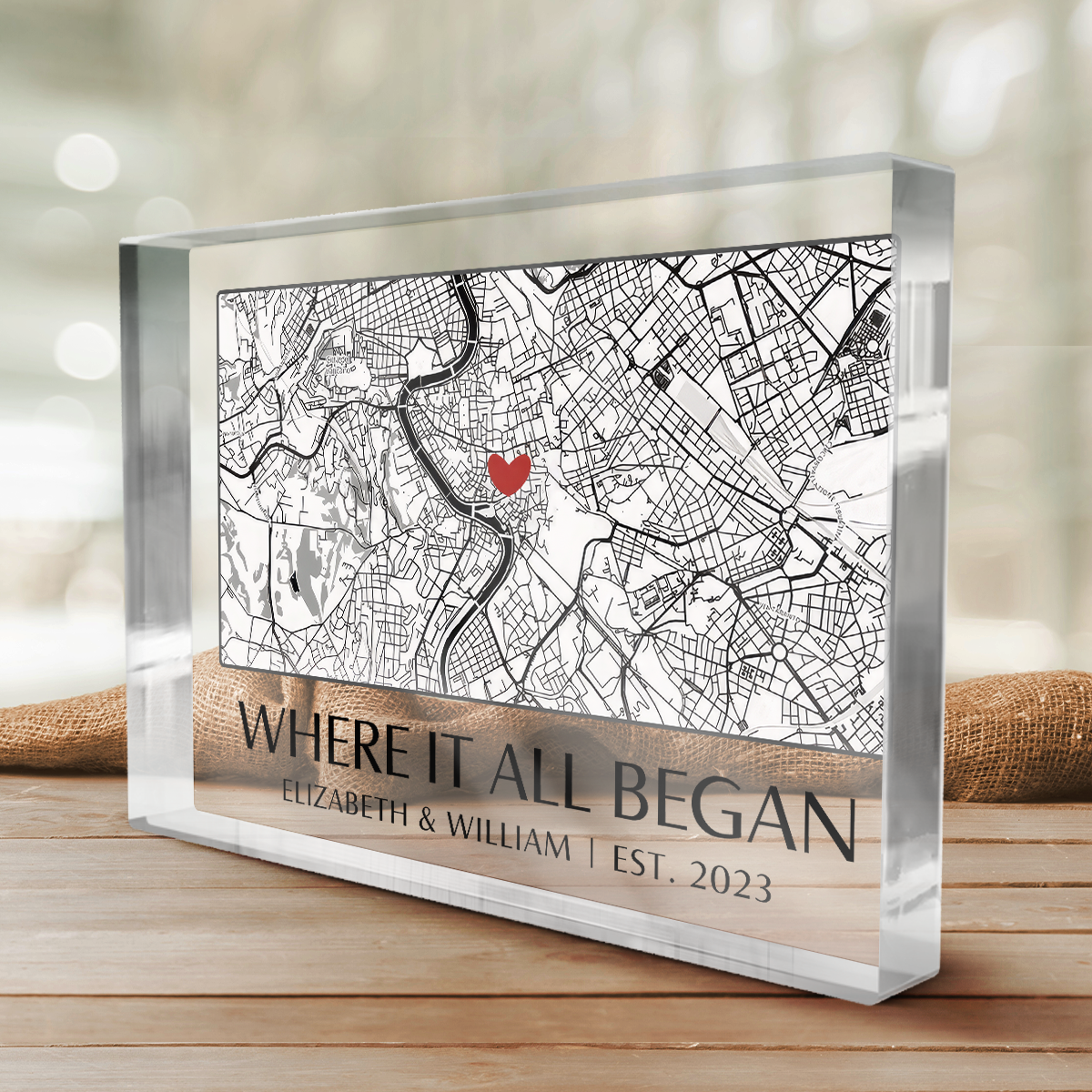 Là où tout a commencé - Plaque rectangulaire en acrylique personnalisée pour couple - Cadeau pour mari et femme, anniversaire