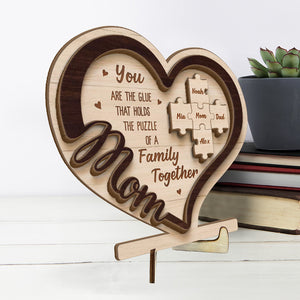 Tu es le ciment qui nous unit - Plaque en bois personnalisée à 2 couches avec support - Cadeau de pendaison de crémaillère pour maman