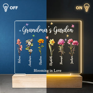 Mon jardin, mon amour - Lampe LED 3D rectangulaire personnalisée pour la famille - Cadeau pour grand-mère