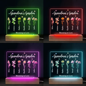 Mon jardin, mon amour - Lampe LED 3D rectangulaire personnalisée pour la famille - Cadeau pour grand-mère