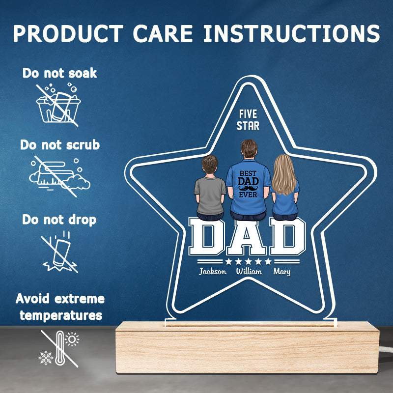 Best Dad Ever - Family Personalized Custom Five Star Shaped 3D LED Light - Father's Day, Birthday Gift For Dad