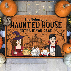 Entrez si vous l'osez - Tapis décoratif personnalisé pour couple, décoration d'intérieur, sorcière - Cadeau d'Halloween pour sorcières, mari, femme, propriétaires d'animaux, amoureux des animaux