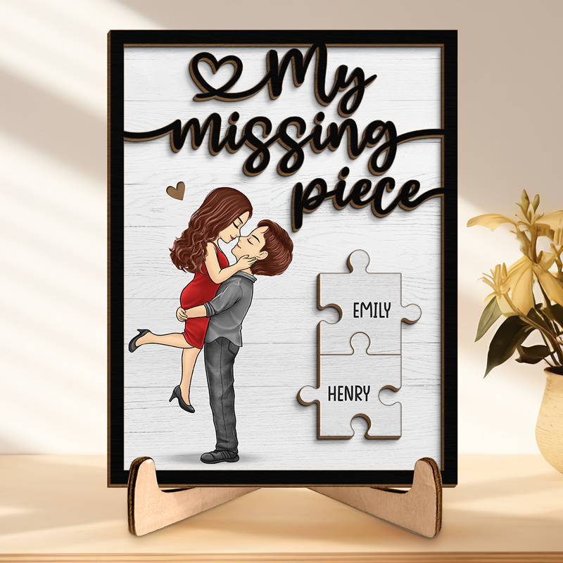 Chérie, tu es ma pièce manquante - Plaque en bois personnalisée à 2 couches avec support pour couple - Cadeau de pendaison de crémaillère pour mari et femme, anniversaire