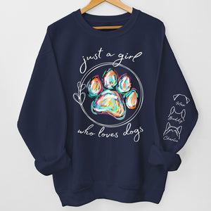 Juste une fille qui aime les chiens - Sweat-shirt unisexe personnalisé avec motif sur la manche - Cadeau pour les propriétaires et les amoureux des animaux