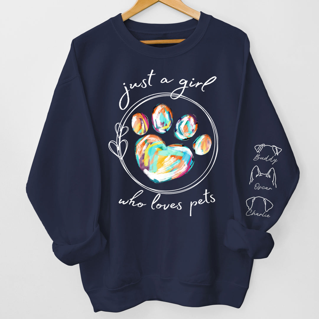 Juste une fille qui aime les chiens - Sweat-shirt unisexe personnalisé avec motif sur la manche - Cadeau pour les propriétaires et les amoureux des animaux
