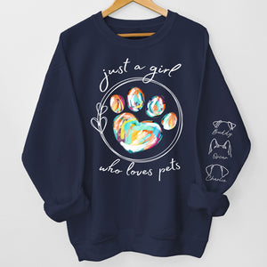 Juste une fille qui aime les chiens - Sweat-shirt unisexe personnalisé avec motif sur la manche - Cadeau pour les propriétaires et les amoureux des animaux