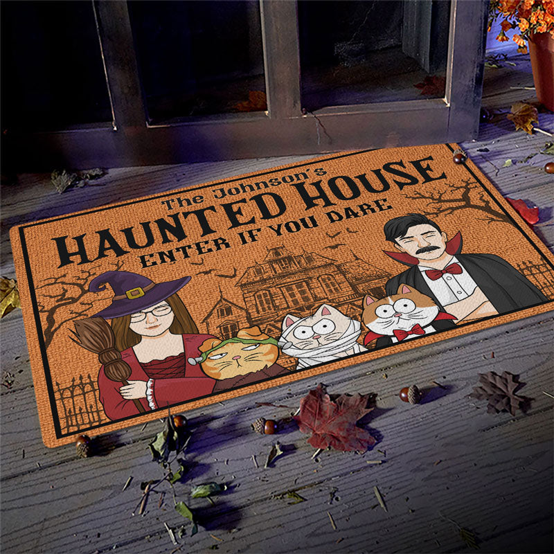 Entrez si vous l'osez - Tapis décoratif personnalisé pour couple, décoration d'intérieur, sorcière - Cadeau d'Halloween pour sorcières, mari, femme, propriétaires d'animaux, amoureux des animaux
