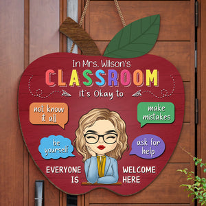 Everyone Is Welcome Here - Teacher Personalized Custom Round Shaped Home Decor Wood Sign - House Warming Gift For Teacher, Back To School