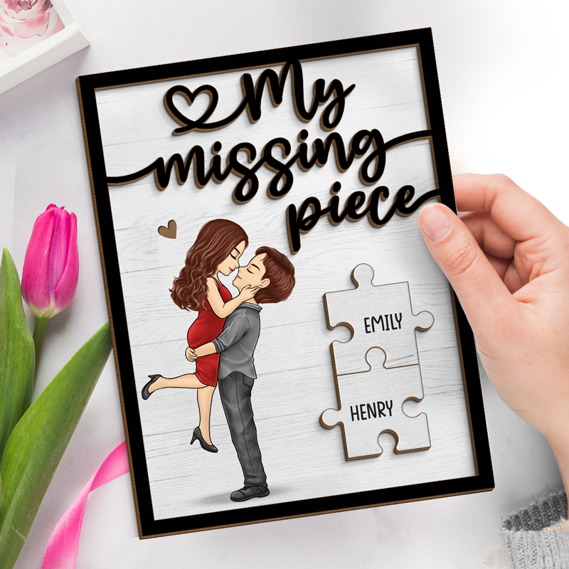 Chérie, tu es ma pièce manquante - Plaque en bois personnalisée à 2 couches avec support pour couple - Cadeau de pendaison de crémaillère pour mari et femme, anniversaire