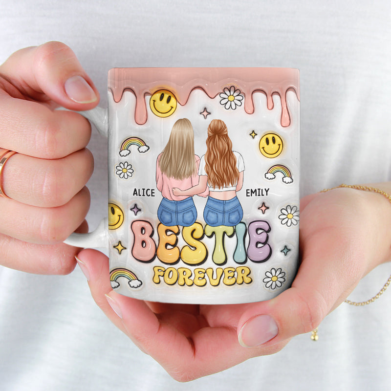 Tasse personnalisée « Sister Forever » avec effet gonflable en 3D – Cadeau pour les meilleures amies, les meilleures amies et les sœurs