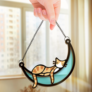 Chat paresseux - Attrape-soleil personnalisé à suspendre à une fenêtre - Cadeau pour les propriétaires et les amoureux des animaux