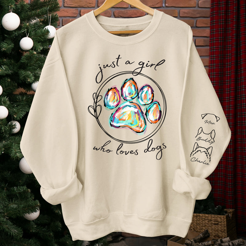 Juste une fille qui aime les chiens - Sweat-shirt unisexe personnalisé avec motif sur la manche - Cadeau pour les propriétaires et les amoureux des animaux
