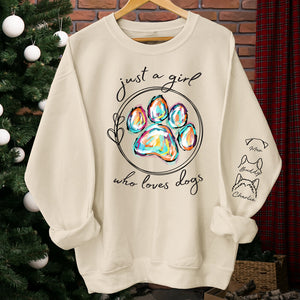 Juste une fille qui aime les chiens - Sweat-shirt unisexe personnalisé avec motif sur la manche - Cadeau pour les propriétaires et les amoureux des animaux