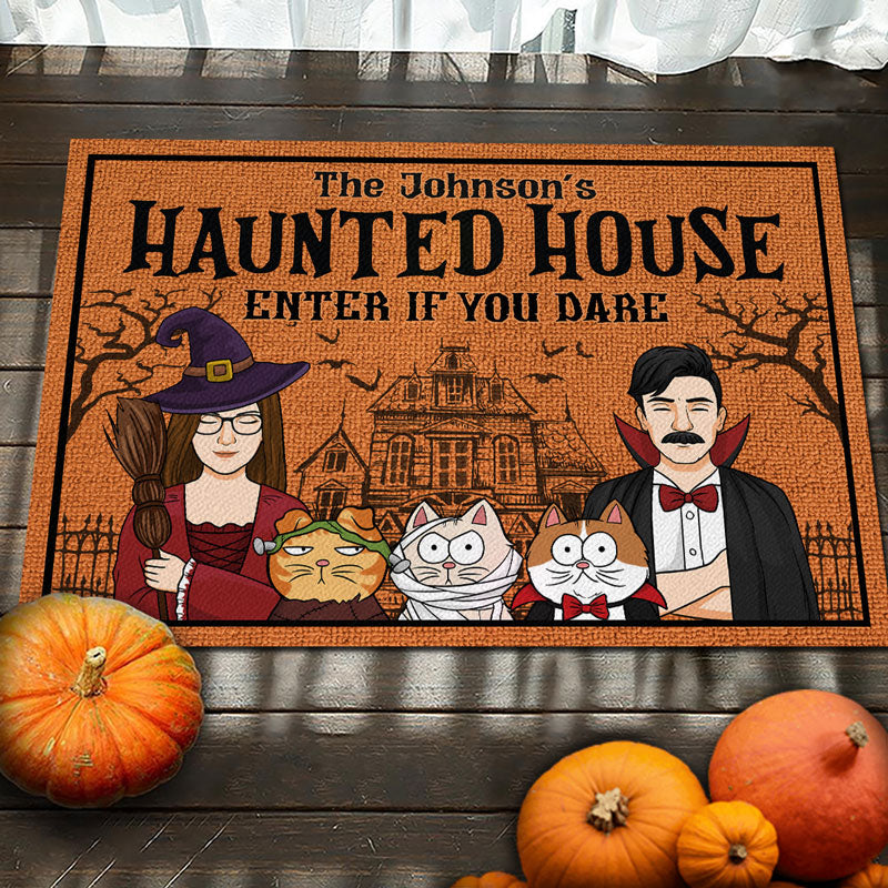 Entrez si vous l'osez - Tapis décoratif personnalisé pour couple, décoration d'intérieur, sorcière - Cadeau d'Halloween pour sorcières, mari, femme, propriétaires d'animaux, amoureux des animaux