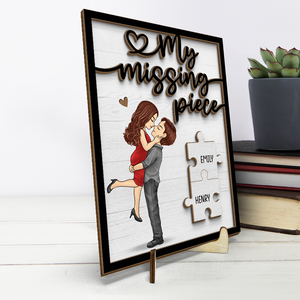 Chérie, tu es ma pièce manquante - Plaque en bois personnalisée à 2 couches avec support pour couple - Cadeau de pendaison de crémaillère pour mari et femme, anniversaire