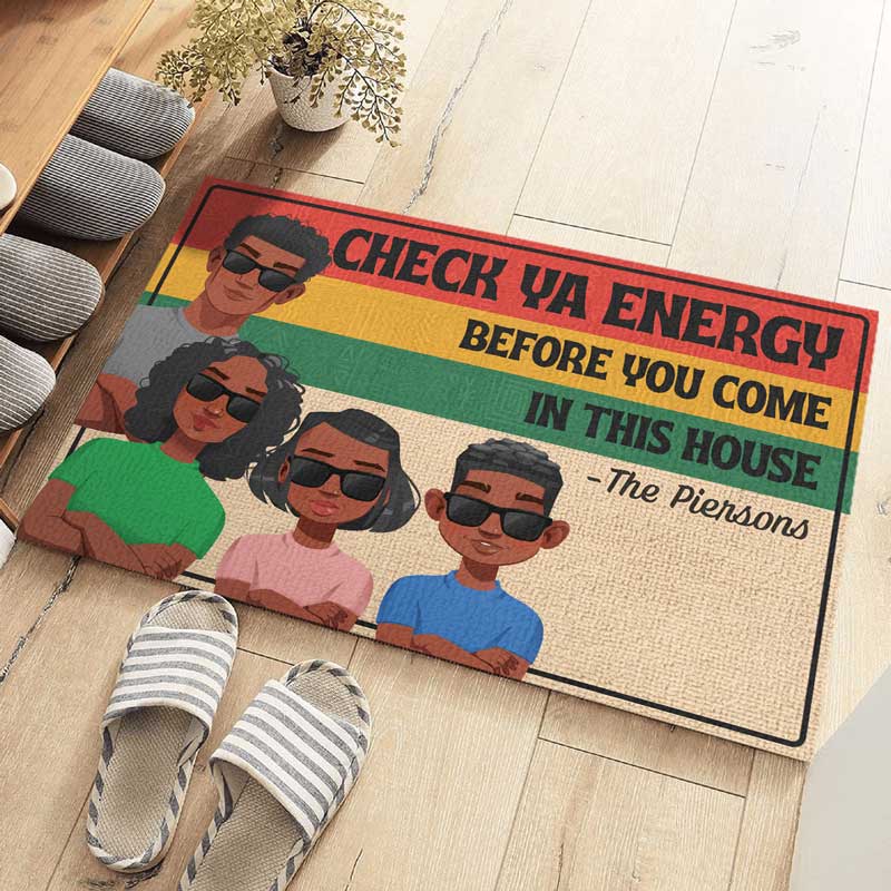 Vérifiez votre ambiance ou restez dehors - Tapis décoratif personnalisé pour la maison - Cadeau de pendaison de crémaillère pour les membres de la famille