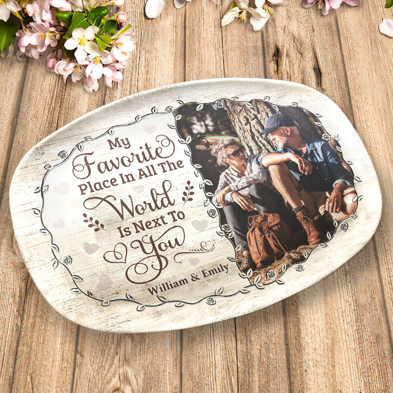 Photo personnalisée « À côté de toi est mon endroit préféré » - Plateau personnalisé pour couple - Cadeau pour mari et femme, anniversaire
