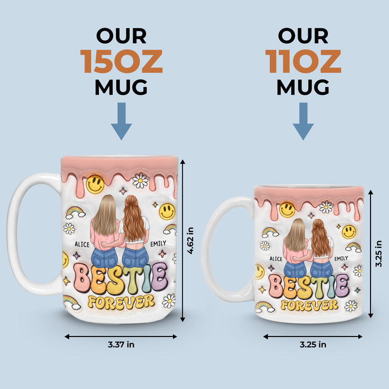 Tasse personnalisée « Sister Forever » avec effet gonflable en 3D – Cadeau pour les meilleures amies, les meilleures amies et les sœurs