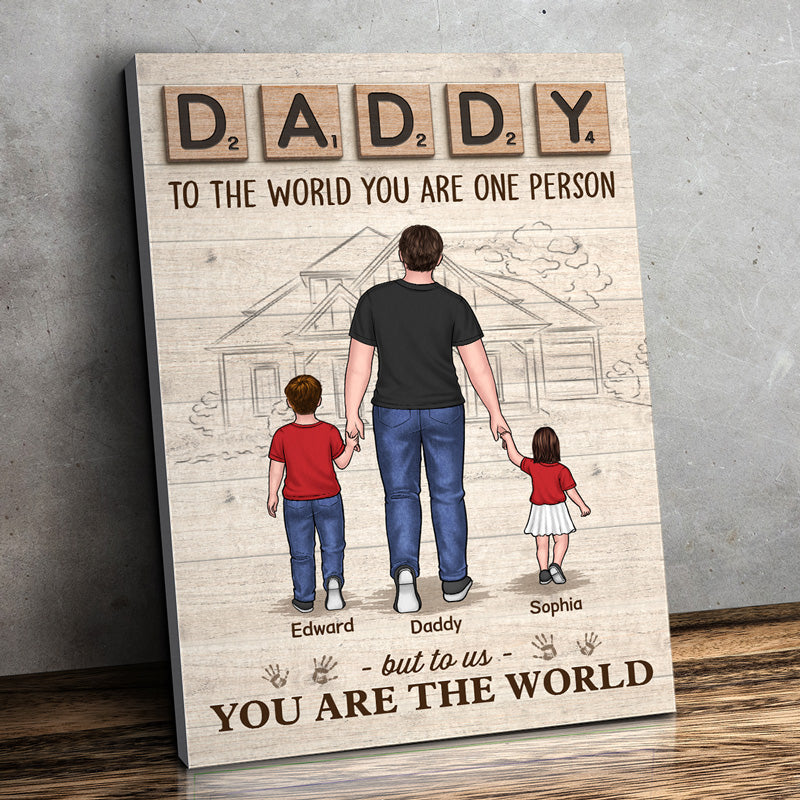 Papa, on t'aime - Toile verticale personnalisée pour la famille - Cadeau d'anniversaire pour papa