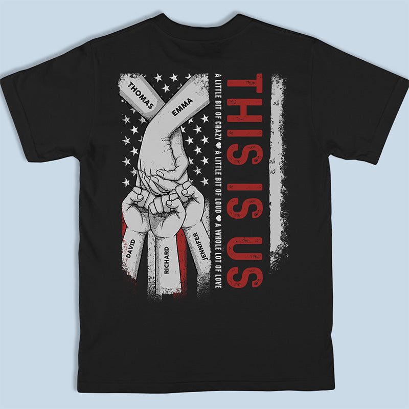 This Is Us - T-shirt, sweat à capuche et sweat-shirt unisexe personnalisé avec imprimé au dos - Cadeau pour les membres de la famille