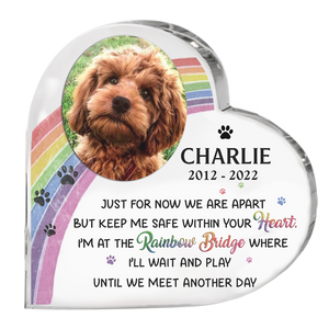 Photo personnalisée « Juste pour l'instant, nous sommes séparés » - Plaque acrylique personnalisée en forme de cœur - Cadeau de condoléances, cadeau pour les propriétaires d'animaux de compagnie, les amoureux des animaux