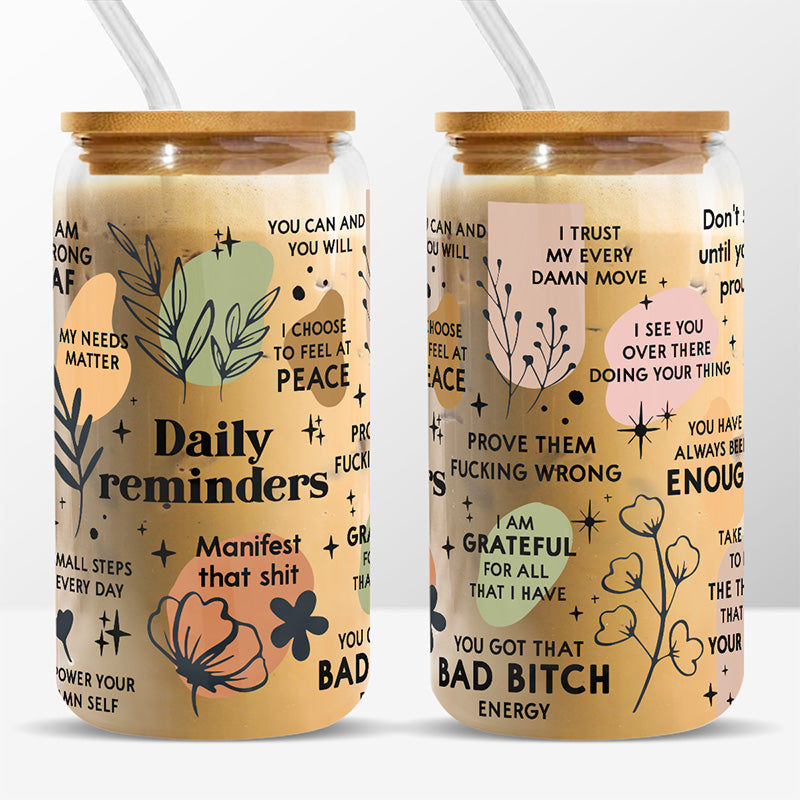 Rappels quotidiens - Tasse en verre personnalisée, tasse à café glacé - Cadeau d'anniversaire, cadeau pour vous-même