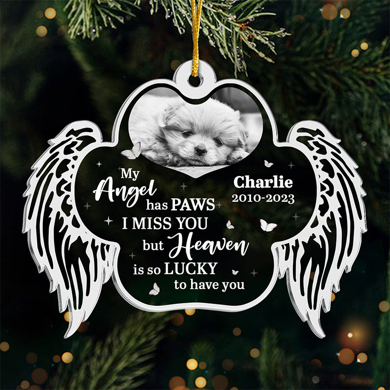 Photo personnalisée « Mon ange a des pattes » – Ornement commémoratif personnalisé – Forme personnalisée en acrylique – Cadeau de Noël, cadeau de condoléances pour les propriétaires d'animaux et les amoureux des animaux