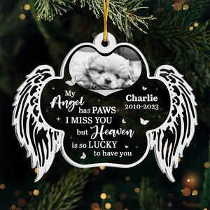 Photo personnalisée « Mon ange a des pattes » – Ornement commémoratif personnalisé – Forme personnalisée en acrylique – Cadeau de Noël, cadeau de condoléances pour les propriétaires d'animaux et les amoureux des animaux