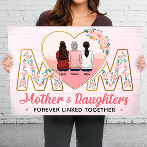 Mère et fille liées à jamais - Toile horizontale personnalisée pour la famille - Cadeau pour maman